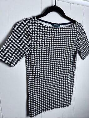 Lauren‎ Ralph Lauren Black and White Houndstooth Short Sleeve Top Cotton size XS